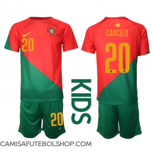 Camisa de time de futebol Portugal Joao Cancelo #20 Replicas 1º Equipamento Infantil Mundo 2022 Manga Curta (+ Calças curtas)